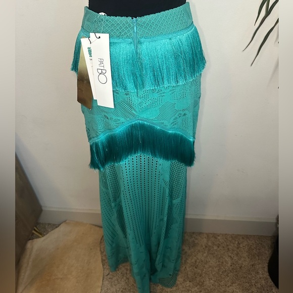 NWT PatBO fringe & lace teal green maxi skirt crochet | size 4 - Picture 3 of 6